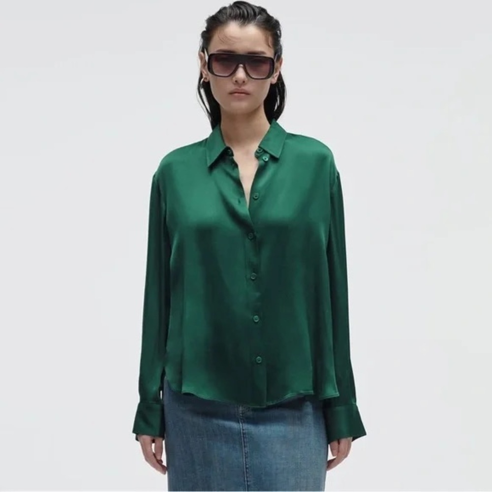 Zara Elegant Forest Green Women's Blouse, Size S